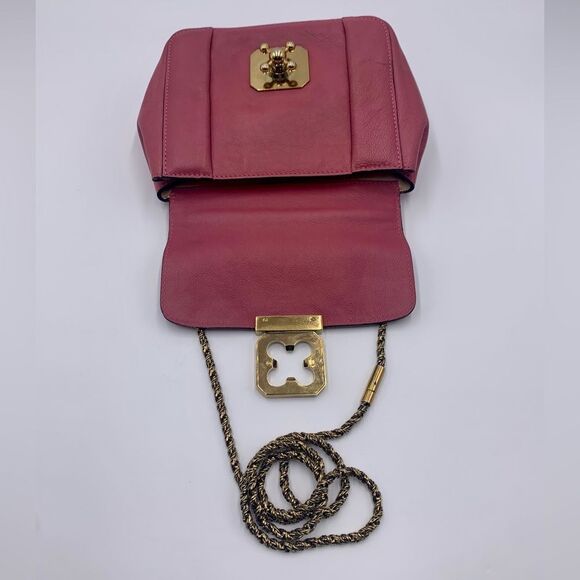 Auth Luxe Chloe Fuchsia Leather Elsie Shoulder Bag Hardware Turn Lock Excellent - Picture 14 of 16
